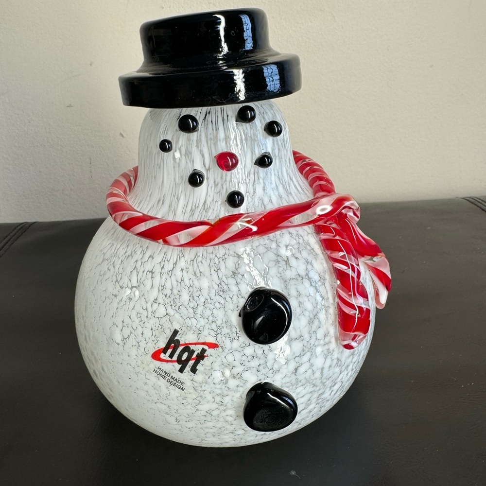 Hqt Handblown Art Glass Snowman with black hat